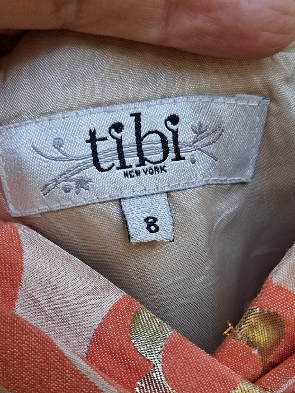 Tibi Coral and Cream Strapless Mini Dress with Gold Accents - Picture 2 of 14